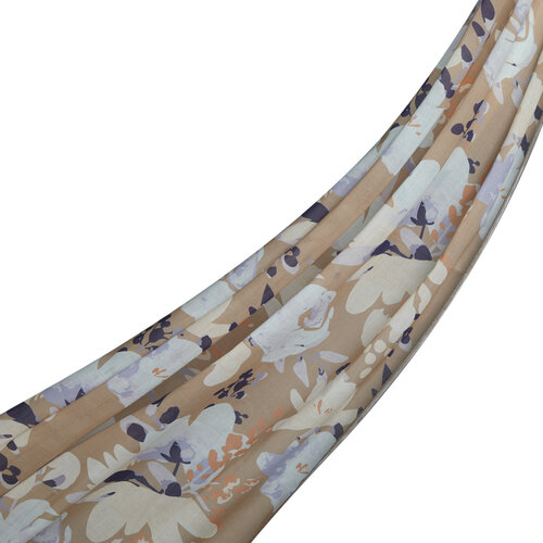 Mink Purple Peony Patterned Cotton Scarf