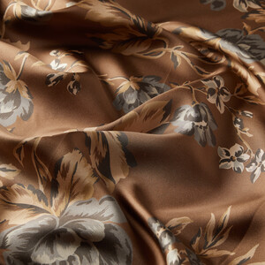 Mink Queen of the Night Panel Pattern Twill Silk Scarf - Thumbnail