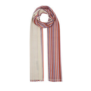 Mink Rainbow Striped Cotton Silk Scarf - Thumbnail