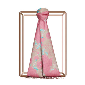 Mink Rosa Patterned Twill Silk Scarf - Thumbnail