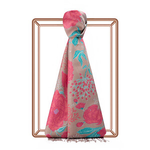 Mink Rosa Patterned Twill Silk Scarf - Thumbnail