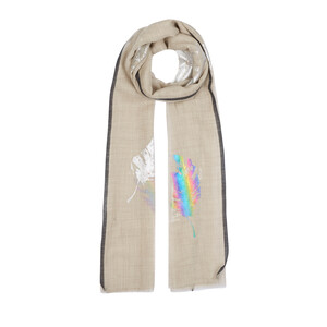 Mink Silver Feather Wool Silk Scarf - Thumbnail