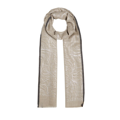 Mink Silver Scribble Print Wool Silk Shawl