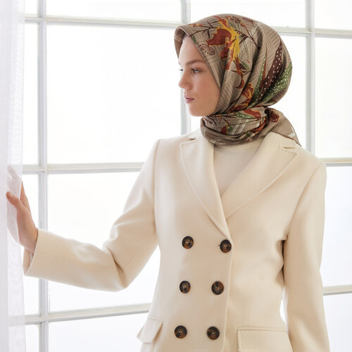 Mink Wild Flowers Twill Silk Scarf