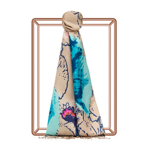 Mink Wild Rose Print Silk Scarf - Thumbnail