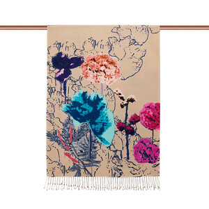 Mink Wild Rose Print Silk Scarf - Thumbnail