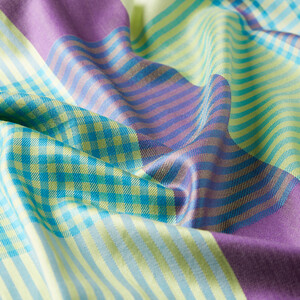 Mint Green Mixed Striped Cotton Silk Shawl - Thumbnail