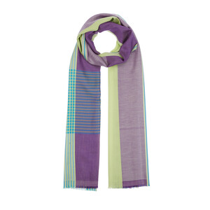 Mint Green Mixed Striped Cotton Silk Shawl - Thumbnail