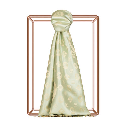 Mint Green Monogram Print Silk Scarf