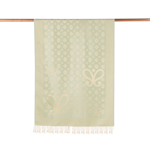 Mint Green Monogram Print Silk Scarf