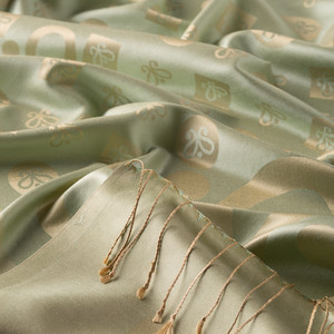 Mint Green Monogram Print Silk Scarf - Thumbnail