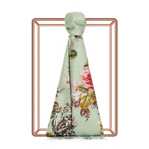 ipekevi - Mint Green Peony Garden Print Silk Scarf