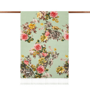 ipekevi - Mint Green Peony Garden Print Silk Scarf (1)
