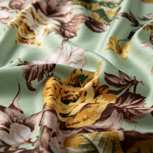 Mint Green Peony Garden Print Silk Scarf - Thumbnail