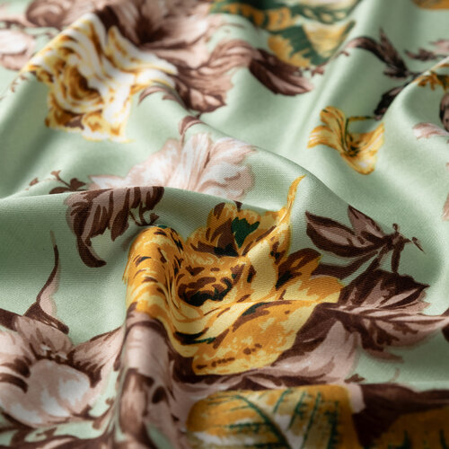 Mint Green Peony Garden Print Silk Scarf