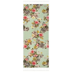 Mint Green Peony Garden Print Silk Scarf - Thumbnail