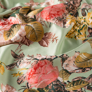 Mint Green Peony Garden Print Silk Scarf - Thumbnail