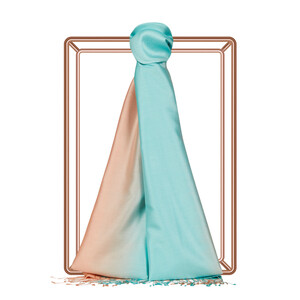 Mint Green Salmon Plain Gradient Silk Scarf - Thumbnail