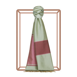 Mint Green Striped Silk Scarf - Thumbnail