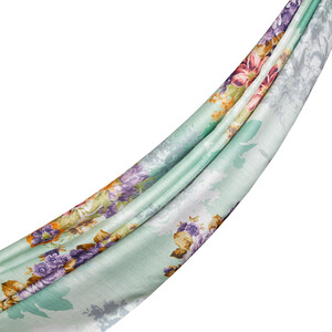 Mint Green Vintage Bouquet Print Modal Silk Scarf - Thumbnail