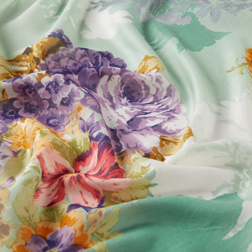 Mint Green Vintage Bouquet Print Modal Silk Scarf