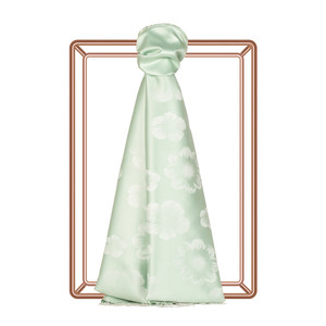Mint Green Violet Jacquard Silk Scarf - Thumbnail