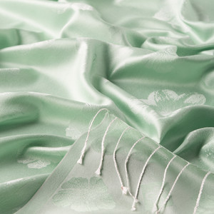 Mint Green Violet Jacquard Silk Scarf - Thumbnail