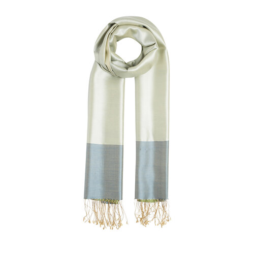 Mint Yeşili Gri Çift Taraflı Prime İpek Şal