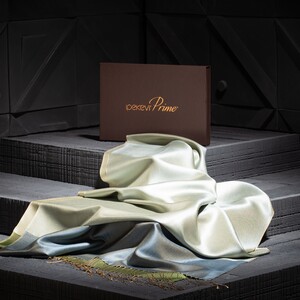 ipekevi - Mint Yeşili Gri Çift Taraflı Prime İpek Şal