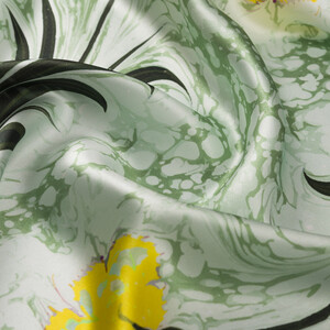 Mint Yeşili Karanfil Ebru Saten İpek Mendil - Thumbnail