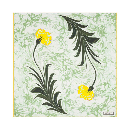 Mint Yeşili Karanfil Ebru Saten İpek Mendil