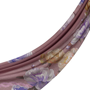 Misty Lilac Chain Peony Patterned Tencel Scarf - Thumbnail