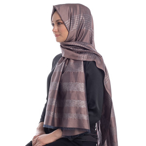 Misty Lilac Thin Lurex Striped Silk Scarf - Thumbnail