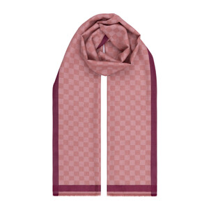 Misty Pink Checkered Wool Silk Scarf - Thumbnail