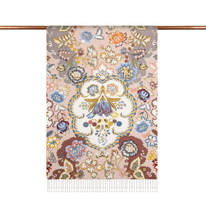 ipekevi - Misty Pink Leaf Crown Print Silk Scarf (1)