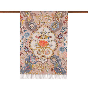 ipekevi - Misty Pink Leaf Crown Print Silk Scarf (1)