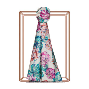  Misty Pink Lotus Pattern Silk Scarf - Thumbnail