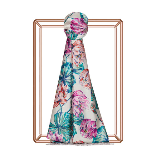  Misty Pink Lotus Pattern Silk Scarf