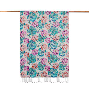  Misty Pink Lotus Pattern Silk Scarf - Thumbnail