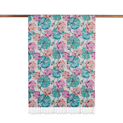  Misty Pink Lotus Pattern Silk Scarf