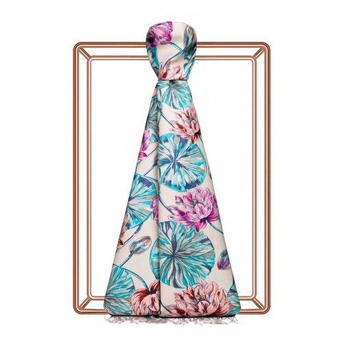  Misty Pink Lotus Pattern Silk Scarf