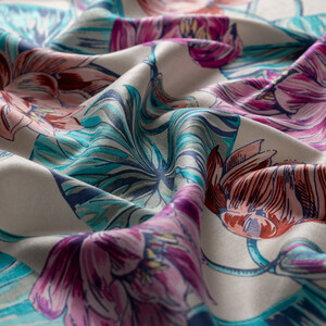  Misty Pink Lotus Pattern Silk Scarf - Thumbnail