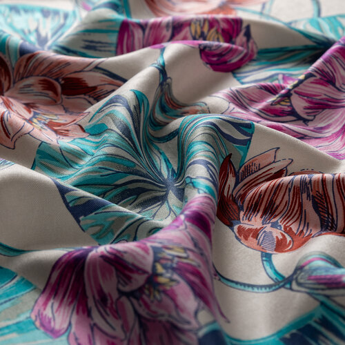  Misty Pink Lotus Pattern Silk Scarf