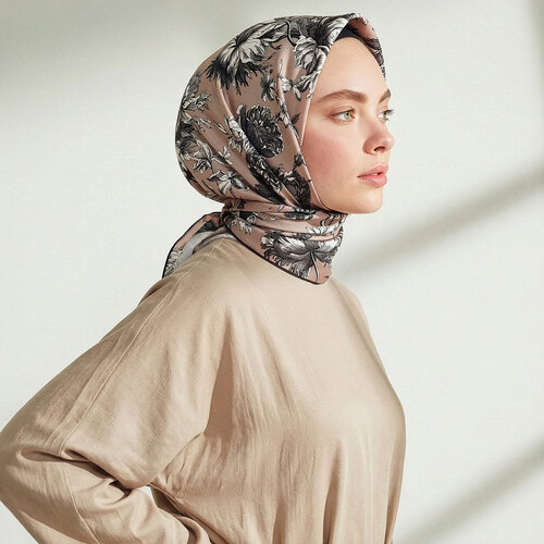 Misty Pink Vintage Garden Print Silk Twill Scarf