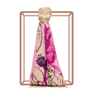 Misty Pink Wild Rose Print Silk Scarf - Thumbnail