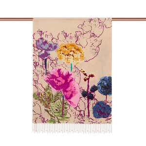ipekevi - Misty Pink Wild Rose Print Silk Scarf (1)