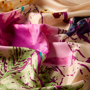 Misty Pink Wild Rose Print Silk Scarf - Thumbnail