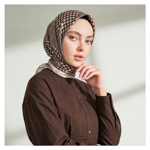 Misty Powder Shepherd Plaid Silk Twill Scarf - Thumbnail