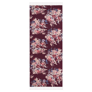 Mürdüm Güz Çiçekleri Desenli İpek Şal - Thumbnail