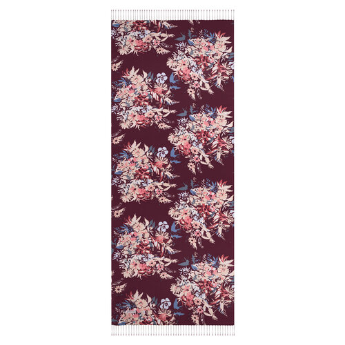 Mürdüm Güz Çiçekleri Desenli İpek Şal 